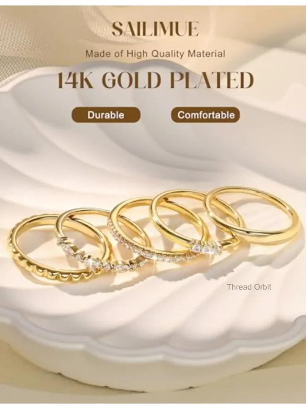 14K Gold Plated Stackable Rings Set - Non Tarnish Dainty CZ Wedding Bands